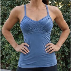Lorna Jane Woven Front Blue Active Padded Tank Top
